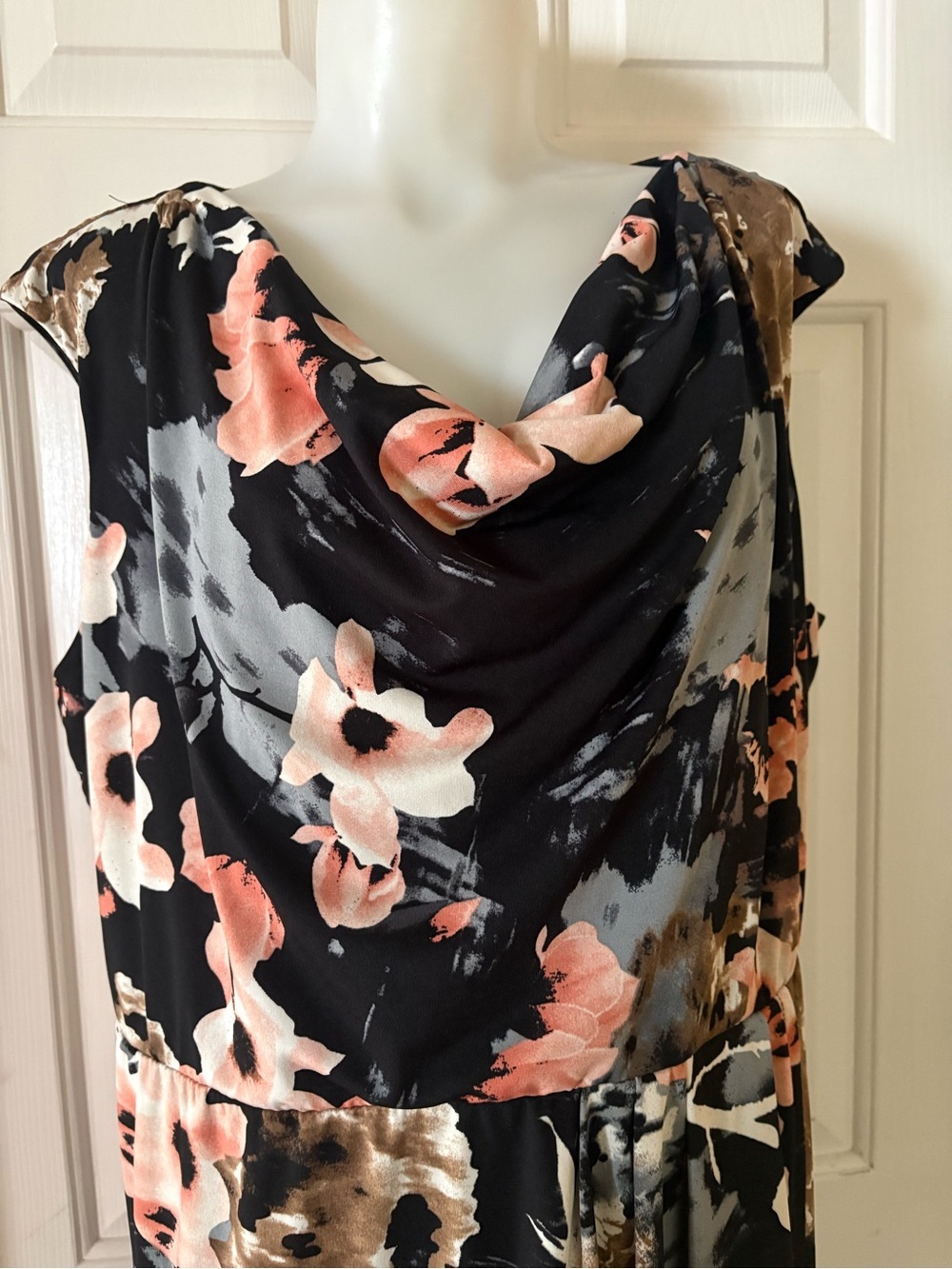 Cleo Black Floral Cowl Neck Midi Dress, Sz XXL. - Picture 5 of 14